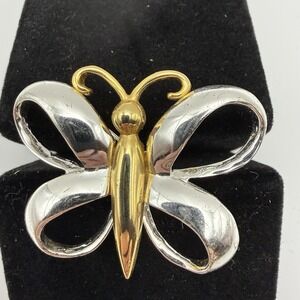 Vintage AAI Butterfly Goldtone Enamel Brooch Pin 2"W Feminine Nature COSTUME!